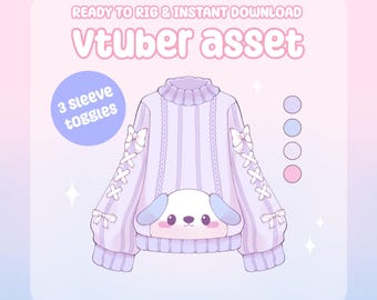 VTuber Asset - Cozy Purple Puppy Sweater, Digital PSD, Customizable Outfit with Toggling Options for Streamers