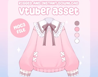 VTuber Asset - Rigged Cute Pink Sweater, moc3 File, Customizable Outfit with Toggling Options for Streamers