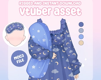 VTuber Asset - Rigged Starry Night Gown Set, Dress and Sleeping Mask, moc3 File, Outfit for Late Night Streaming, For Models and Streamers