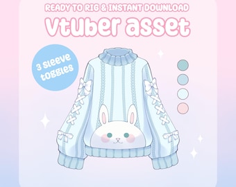 VTuber Asset - Cozy Blue Bunny Sweater, Digital PSD, Customizable Outfit with Toggling Options for Streamers