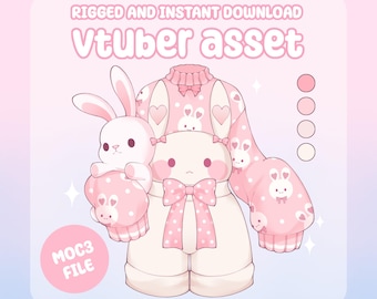 VTuber Asset - Rigged Cute Pink Bunny Jumper, moc3 File, Customizable Outfit with Toggling Options for Streamers