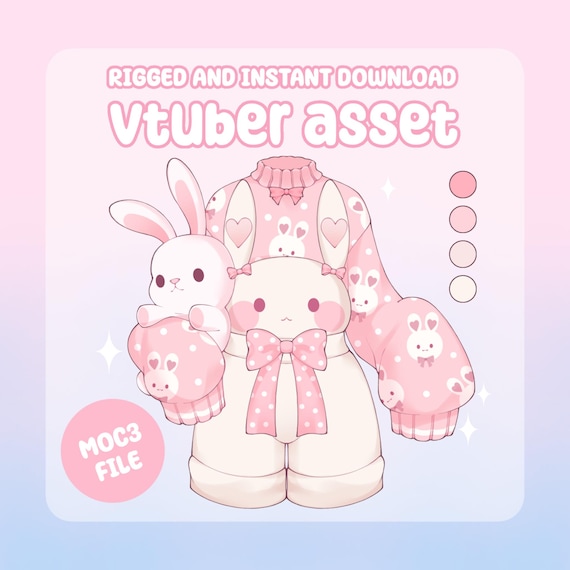 VTuber Asset - Rigged Cute Pink Bunny Jumper, moc3 File, Customizable Outfit with Toggling Options for Streamers