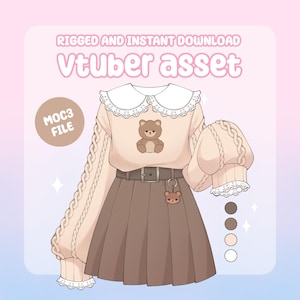 VTuber Asset - Riggade mysiga björnkläder, moc3-fil, anpassningsbara ärmar med växlingsalternativ för streamers