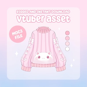 VTuber Asset - Rigged Cozy Pink Cat Sweater, moc3 File, Customizable Outfit with Toggling Options for Streamers