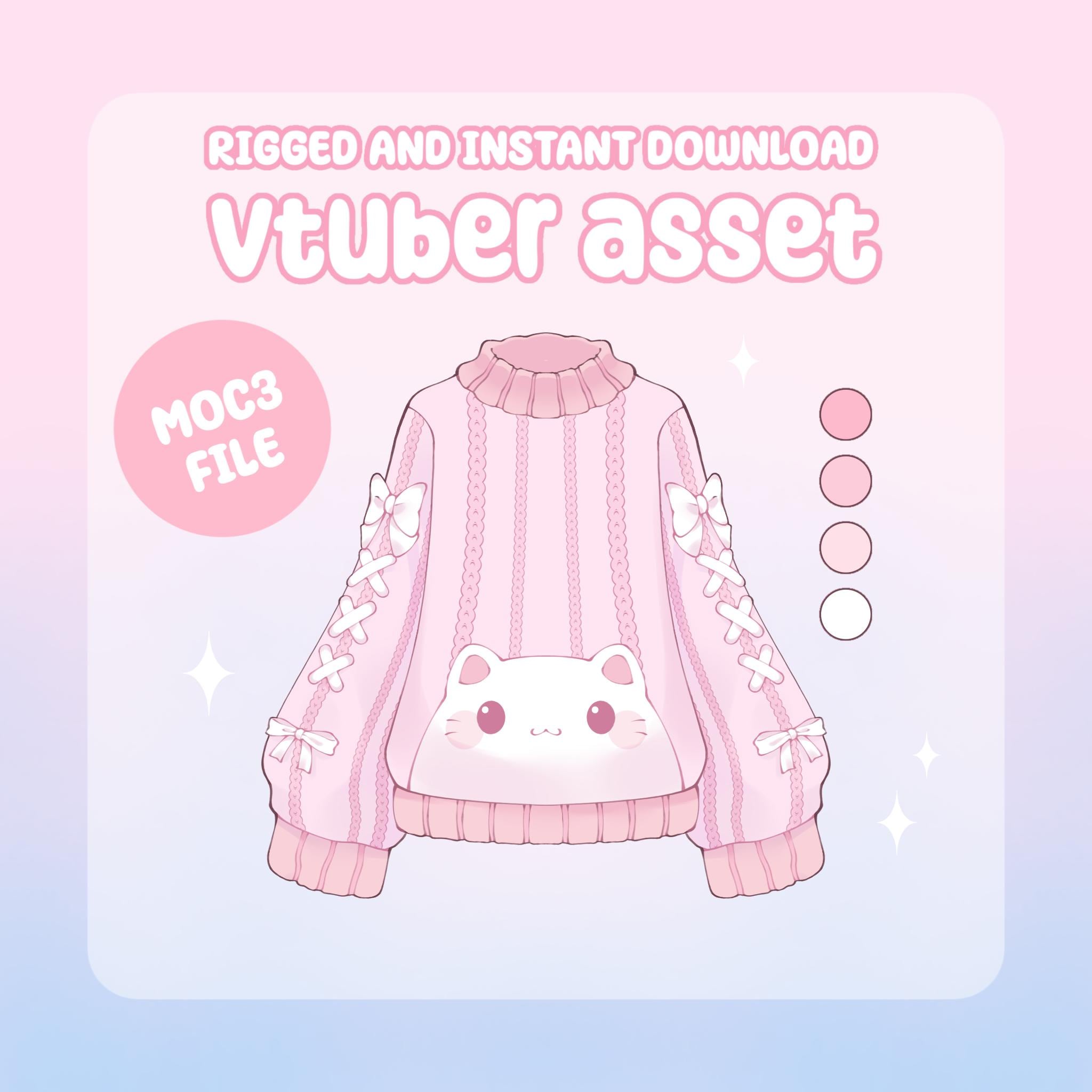 VTuber Asset - Rigged Cozy Pink Cat Sweater, moc3 File, Customizable Outfit with Toggling Options for Streamers