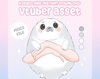 VTuber Asset - Rigged White Chonky Seal Plushie, moc3 File, Plushie Asset for Streamers, Live2d ready