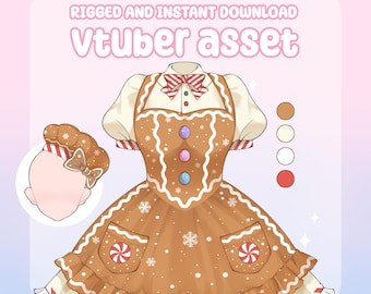 VTuber Asset - Rigged Gingerbread Set, Dress and Hat, moc3 File, Outfit for Christmas Vtuber Models and Streamers