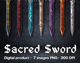 Fantasy sword Cilpart, set of sword legendary, illustration PNG.