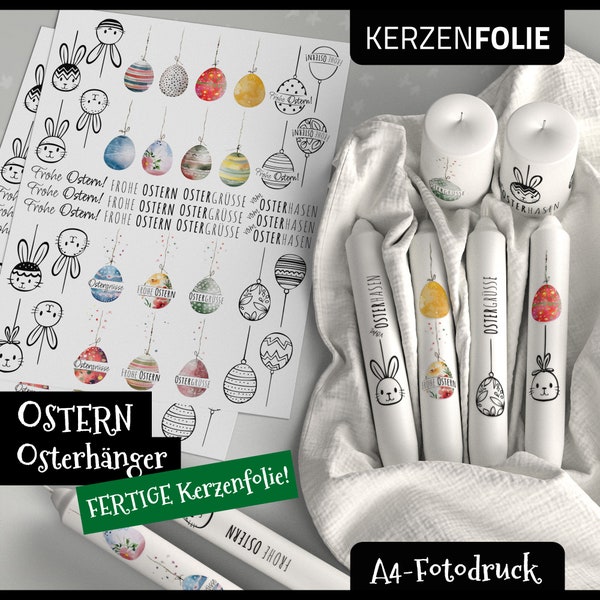 Kerzentattoo A4 OSTERHÄNGER, Frühling, Ostereier, Hasen, Ostern, Osterhase, Wasserschiebefolie, Kerzensticker, PDF, JPG, Aquarell Fotodruck