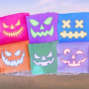 Preppy Seersucker Pumpkin Face Neon PNG, Girly Halloween Jack O Lantern Sublimation, Bright Fall Shirt Design with Lashes, Digital Design