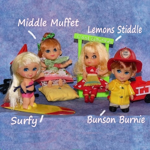 Vintage 1968 Mattel Liddle Kiddle Bunson Burnie Surfy Skiddle Lemons Stiddle Liddle Biddle Peep