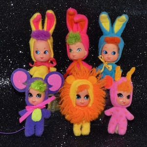 Vintage 1968 Mattel Liddle Kiddles Holiday FUNNY BUNNY Animiddle mini dolls - Lion Deer Mouse Rabbit