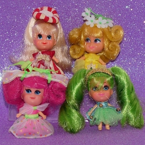 Vintage 1960s Mattel Liddle Kiddle SWEET TREATS Dolls - Gardenia, Violet, Rosebud, Honeysuckle