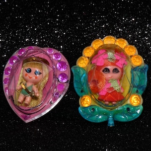 Vintage 1960s MATTEL mini Liddle Kiddle Flower Pin Heart Pin Jewelry Kiddles doll inside Locket