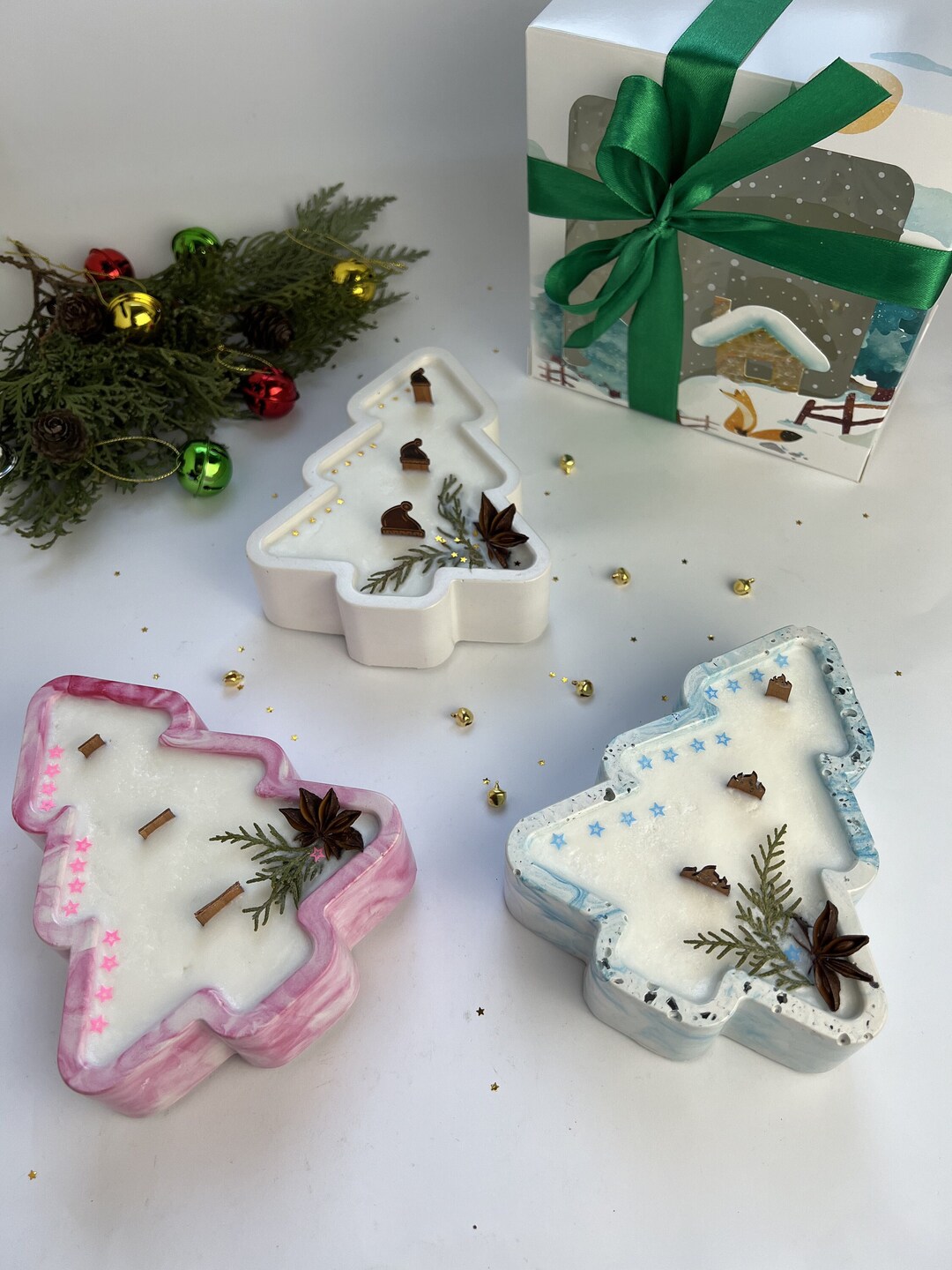 28 Eco Scents Soy Christmas Tree Candle With Dried Flowers Wooden Wick ...
