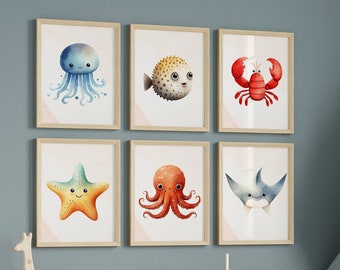Kwekerij prenten zee thema, kinderkamer muur kunst onderwater, kinderkamer decor zee thema poster, kinderkamer posters nautisch, onder de oceaan, zeeleven