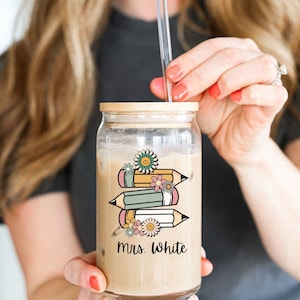 Personalized Teacher Iced Coffee Cup, Teacher Gifts Personalized, Teacher Tumbler with Name, Teacher Appreciation Thank You Gift Christmas