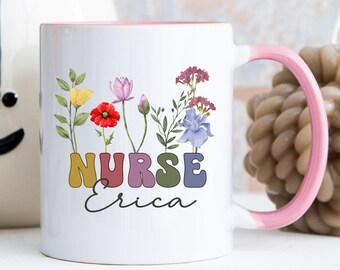 Nurse Flower Coffee Mug, Personalized Nurse Mug Nurse Practitioner Gift, Nurse Appreciation Gift, Nurse Graduation Mug, Nurse Thank You Gift