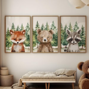 Set Of 3 Woodland Nursery Prints, Woodland Nursery Decor Woodland Animal Posters Forest Animal Wall Art Décor for Kids Room