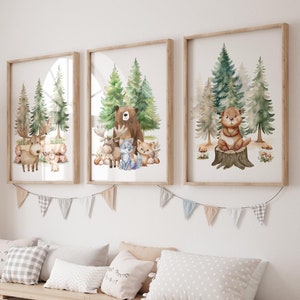 Set Of 3 Woodland Nursery Prints, Woodland Nursery Decor Woodland Animal Posters Forest Animal Wall Art Décor for Kids Room