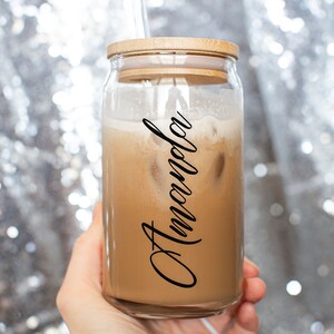 Personalized Iced Coffee Cup With Name, Bridesmaid Gift, Bridesmaid Proposal Tumbler Gift, Custom Beer Can Glass, Gifts for Her, Glass Mug