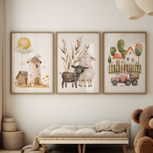 3er Set Kinderzimmer Bauernhof Prints, Bauernhof Tiere Baby Zimmer Poster, Kinderzimmer Wand Kunst, Bauernhof Kinderzimmer Dekor, Bauernhof Wandkunst