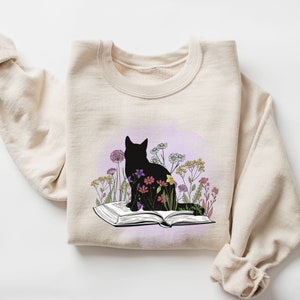 Cute Cat Book Sweatshirt or Hoodie, Reading Cat Mom Sweatshirt, Cat Reading Lover Sweatshirt, Floral Cat Sweatshirt, Gift for Cat Lover