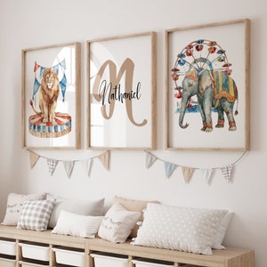 Set Of 3 Circus Nursery Wall Art, Carnival Nursery Prints, Circus Theme Kids Room Décor, Circus Baby Room Posters, Animals Nursery Prints