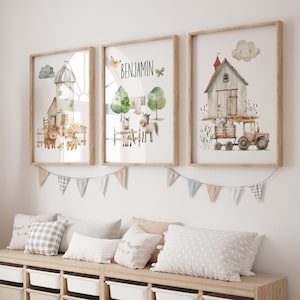 Set di 3 stampe con animali da fattoria per la cameretta dei bambini, poster personalizzati con animali da fattoria per la cameretta dei bambini, decorazioni da parete con animali da fattoria per la cameretta dei bambini, decorazioni da parete con animali da fattoria