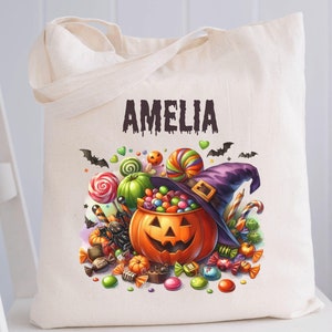 Personalized Halloween Tote Bag Trick-or Treat Custom Kids Trick or Treat Bag Halloween Candy Bag Halloween Candy Sack Halloween Treat Bag