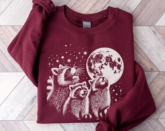 Drei Waschbären Vintage Grafik Sweatshirt oder Hoodie, Retro Waschbär Mond Sweatshirt, Waschbär Liebhaber Geschenk, Waschbär Geschenke, Waschbär Shirt