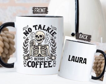 Kaffeälskare skelettmugg, kaffedrickarmugg, kaffeälskarepresent, morgonkaffehumor, skelettdrickande kaffe, gotisk kaffemugg