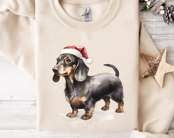 Dachshund Christmas Sweatshirt or Hoodie, Christmas Dog Shirt Dachshund Mom Sweatshirt Wiener Dog Crewneck Dachshund Lover Gift UNISEX