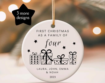 Family of 4 Ornament, Personalized Family of Four Ornament, Baby's First Christmas, Custom Christmas Bauble, Gift for Family