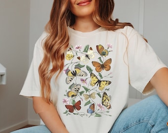 Vintage mariposas comodidad colores camisa, camiseta de mariposa, camiseta amante de la naturaleza, regalo para amante de las mariposas, camisa de mariposas, camiseta de mariposa