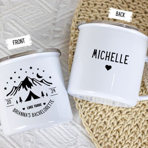 Custom Bachelorette Camp Mug, Personalized Bachelorette Party Mug, Mountain Bachelorette Party Gift, Bachelorette Party Favor Cup