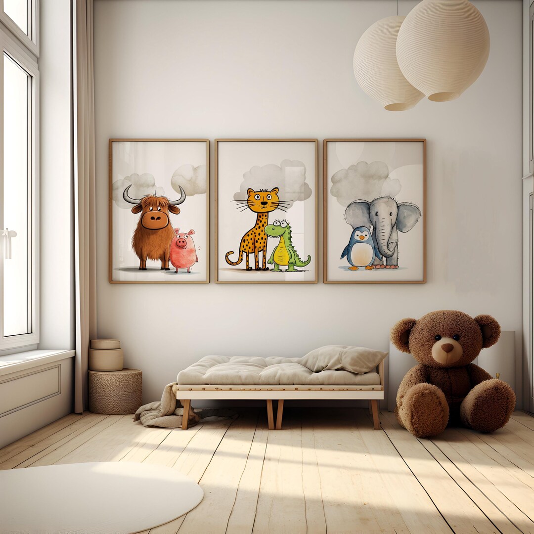 Set of 3 Nursery Animal Prints, Personalized Animal Baby Room Posters ...