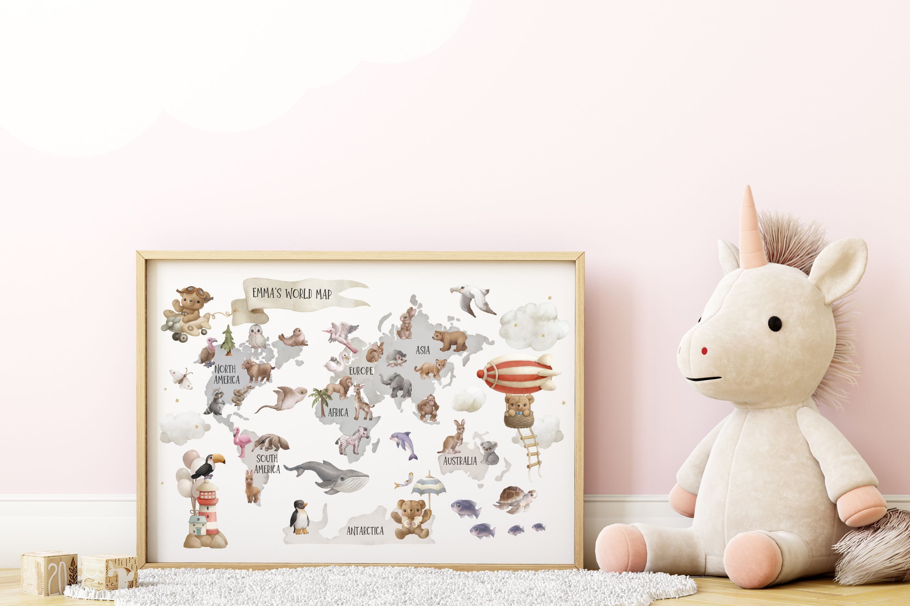 Personalized Animal World Map Print, Nursery Map, Kids Poster ...