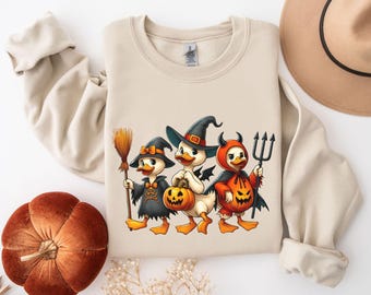Halloween Sweatshirt 90s Cartoon, Retro Halloween Ducks Shirt, Halloween Cartoon Hoodie, Spooky Season Shirt, Duck Sweater, Halloween Shirt