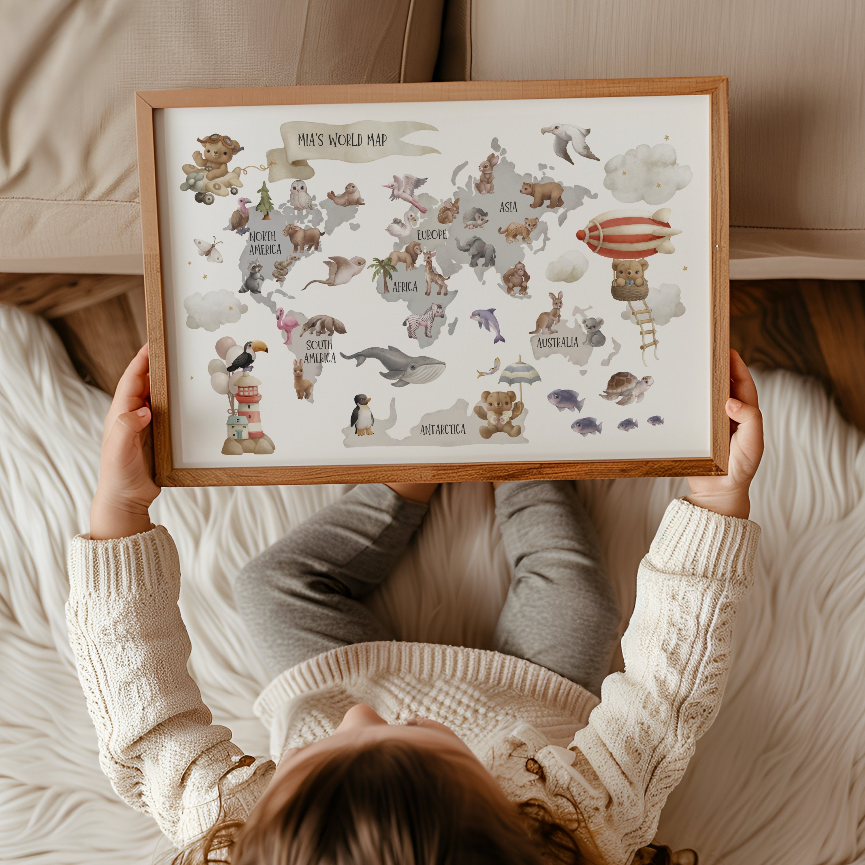 Personalized Animal World Map Print, Nursery Map, Kids Poster ...