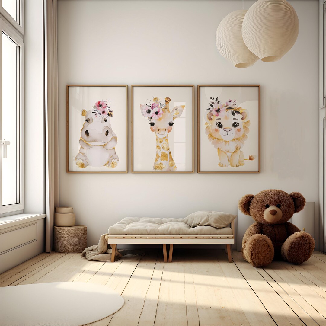 Nursery Wild Animal Prints Set of 3, Personalized Animal Baby Room ...