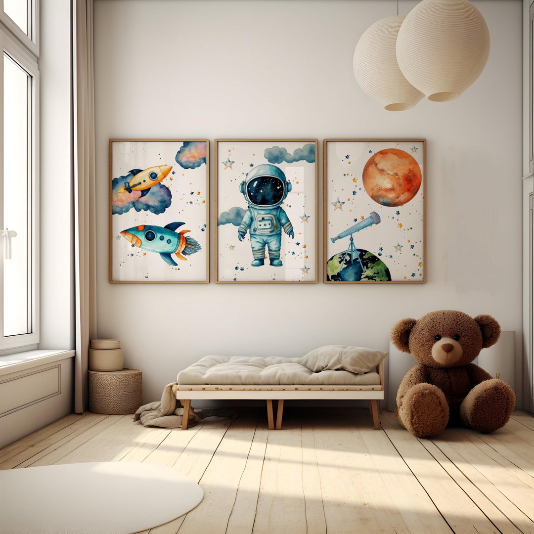 Set of 3 Outerspace Nursery Décor, Astronaut Poster, Outerspace Nursery ...