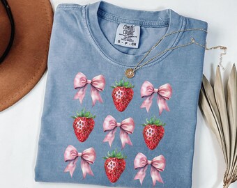 Comfort Colors® Strawberry Shirt, Strawberry Festival Shirt, Coquette Strawberry Design Shirt, 100% Cotton Summer Straberry T-Shirt