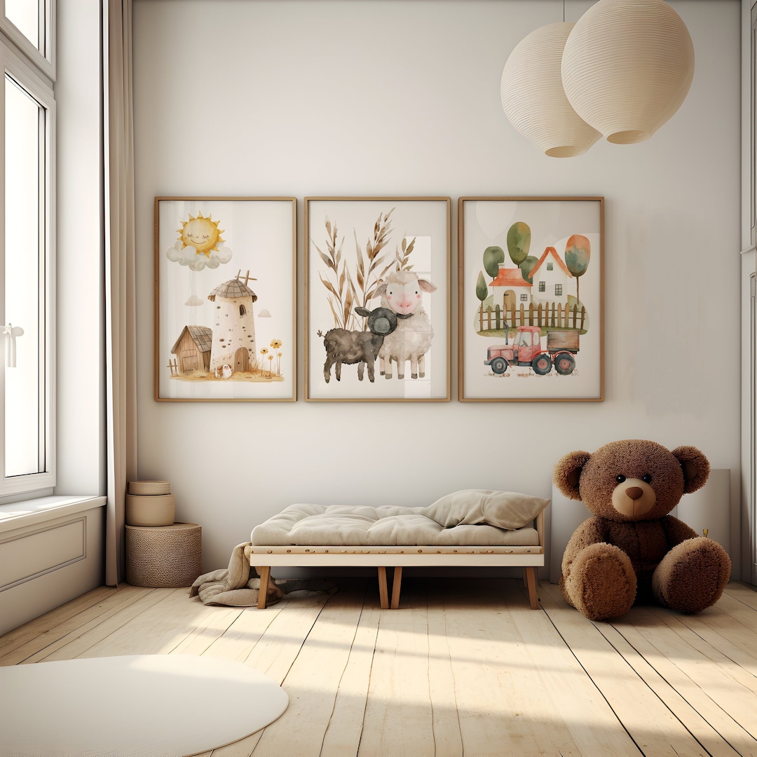 Set of 3 Nursery Farm Prints, Farm Animal Baby Room Posters, Kids Room ...