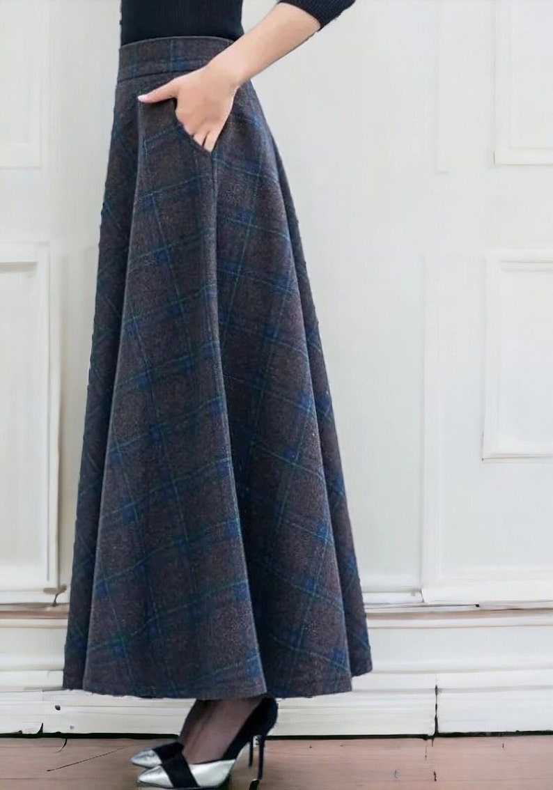 Buy High Waist Plaid Long Skirts for Women, Breathable Wool Long Skirt