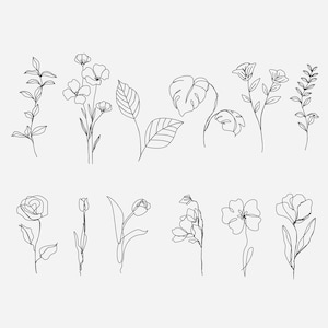 12 Line Art Flowers Machine Embroider Flower/Botanical Designs, 2 Sizes, Flowers Embroidery Files, Line Art, Embroidery