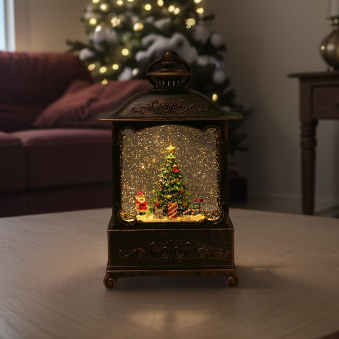 Boule à Neige Musicale Noël Lewondr – Boîte à Musique Rotative Cadre Photo Bonhomme De Neige Bronze