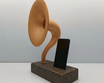 Acoustic Gramophone Nostalgic Speaker Wooden Body / Dark Yellow Metal Head, Phone Speaker, Decorative Speaker, iPhone Passive Speaker