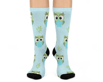 Arctic Owl Blue Owl Print Socks Animal Print Nature Inspired Gift for Owl Lover Owl Pattern Socks