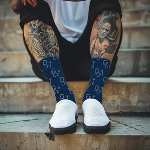 Stethoscope Print Socks: Medical Field Cushioned Crew Socks